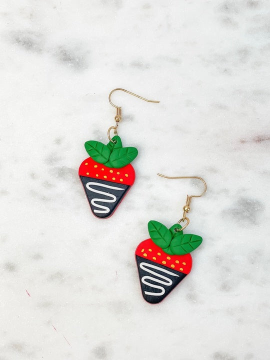 Chocolate Strawberry Clay Dangle Earrings