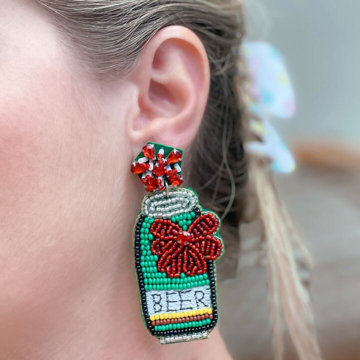 Christmas Beer Beaded Dangle Earrings