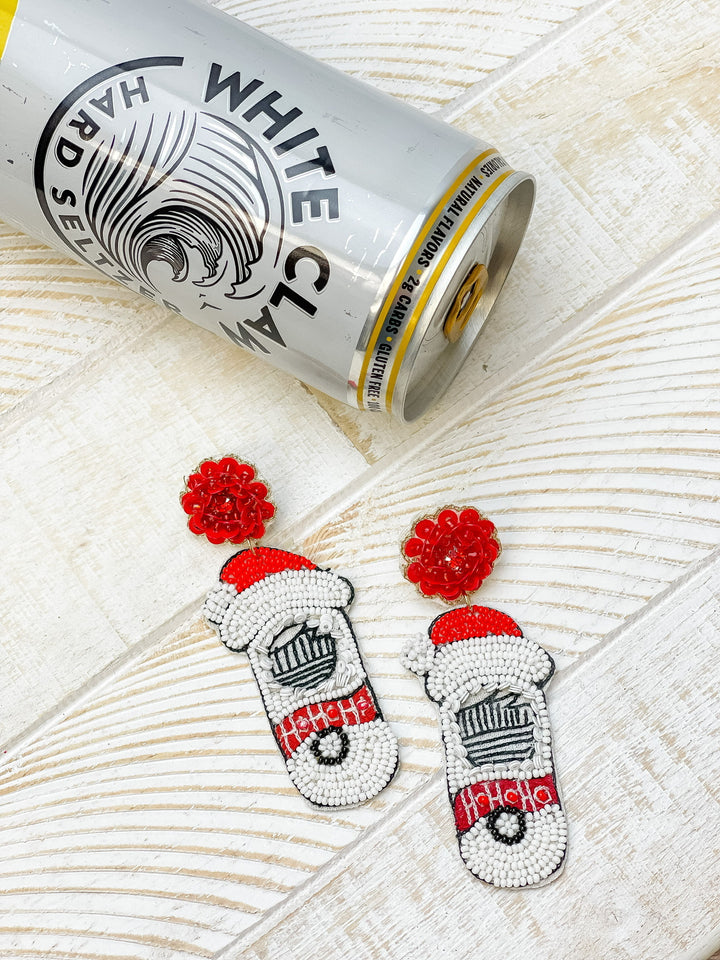 Santa Spiked Seltzer Beaded Dangle Earrings