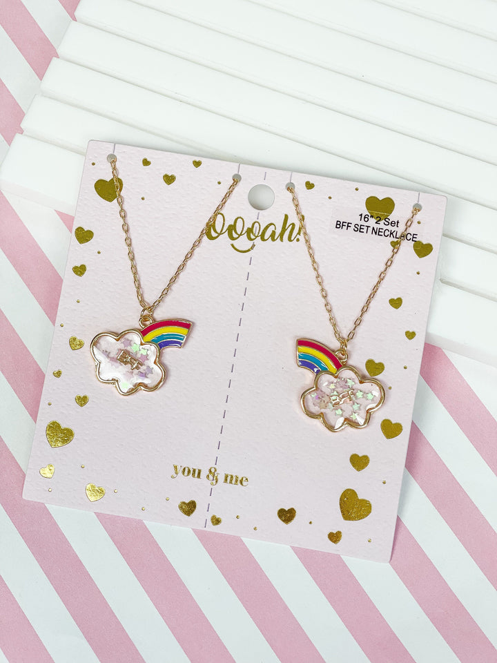 Rainbow & Cloud 'BFF' Necklace Set