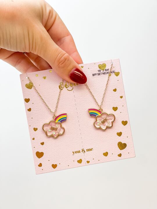 Rainbow & Cloud 'BFF' Necklace Set