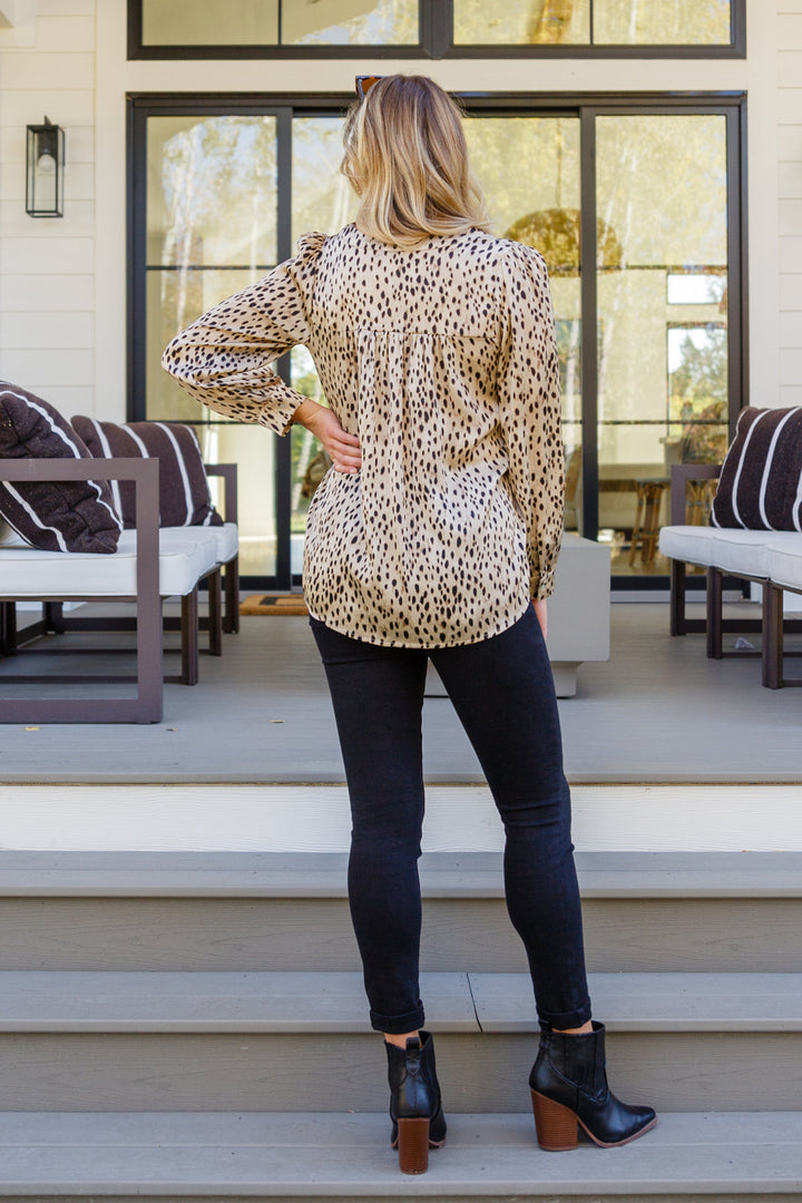 Countless Memories Split Neckline Dot Print Top (Ships in 1-2 Weeks)