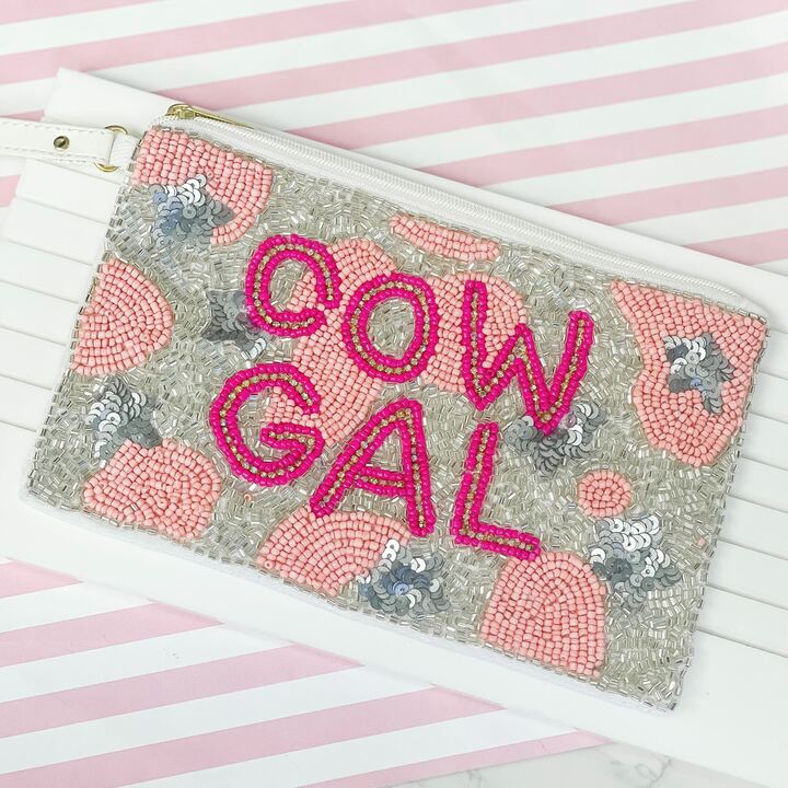 'Cow Gal' Beaded Zip Wristlet