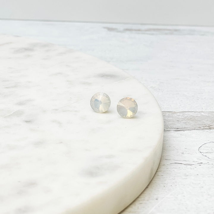 Round Crystal Studs - White