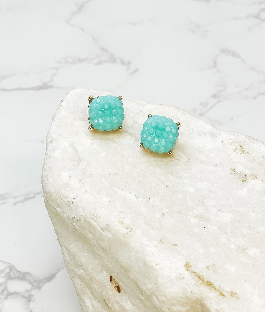 Cushion Embossed Stud Earrings - Blue