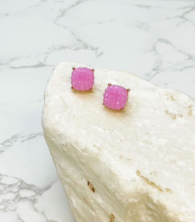 Cushion Embossed Stud Earrings - Purple