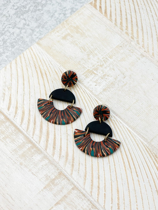 Half Moon Clay Dangle Earrings - Black Multi