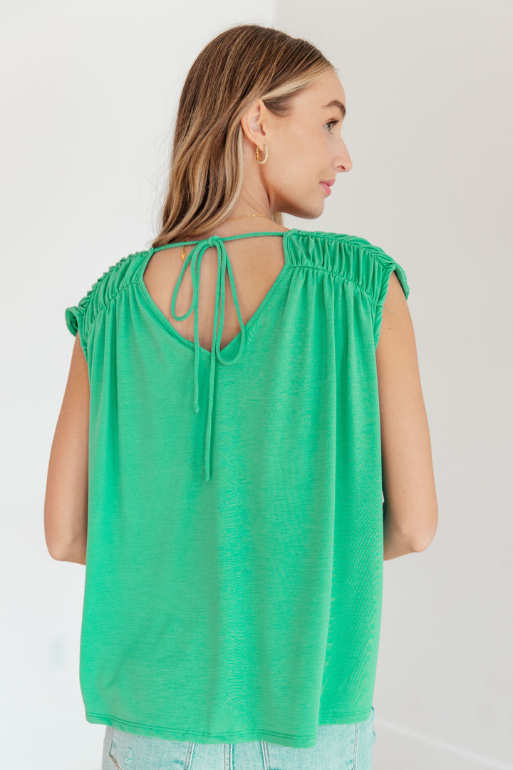 Ruched Cap Sleeve Top in Emerald