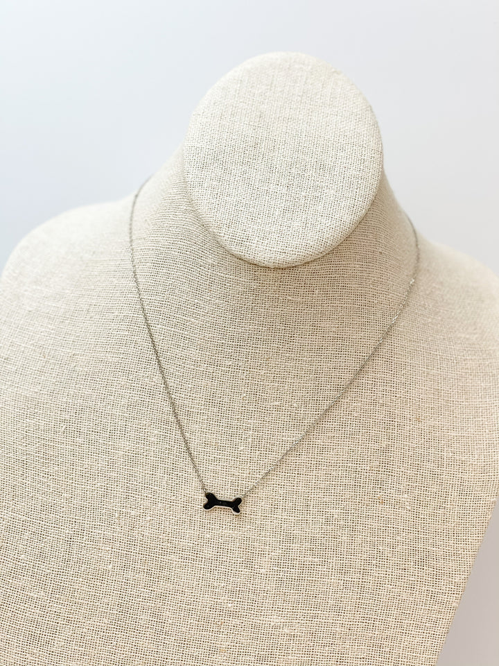 Dog Bone Pendant Necklace - Silver