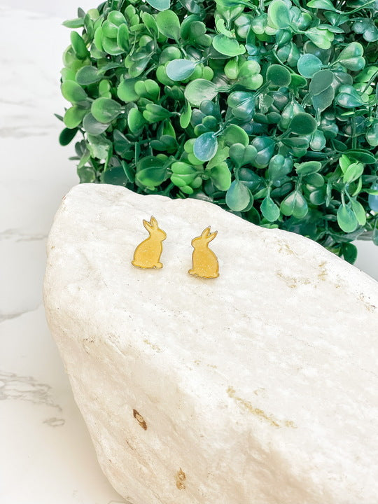 Druzy Bunny Stud Earrings - Yellow