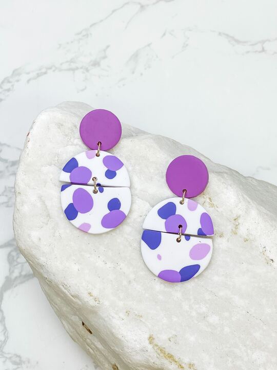 Purple Multi Geometric Clay Dangles - Circle Duo