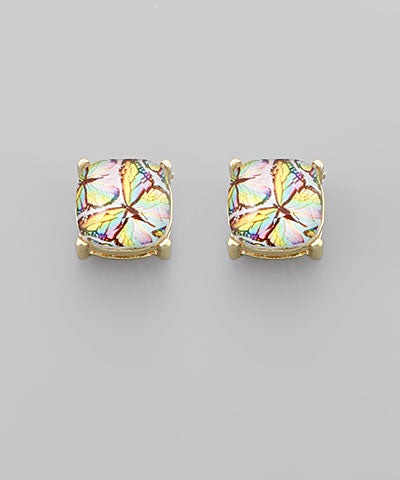 Butterfly Glass Stud Earrings - Multi