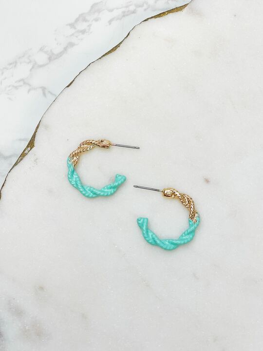 Enamel-Dipped Twisted Gold Hoop Earrings - Blue