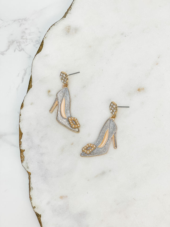 Enamel Stiletto Dangle Earrings - Silver