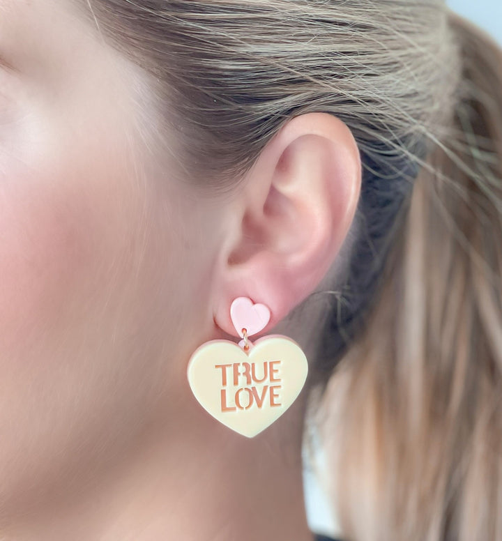 'True Love' Acrylic Heart Dangle Earrings