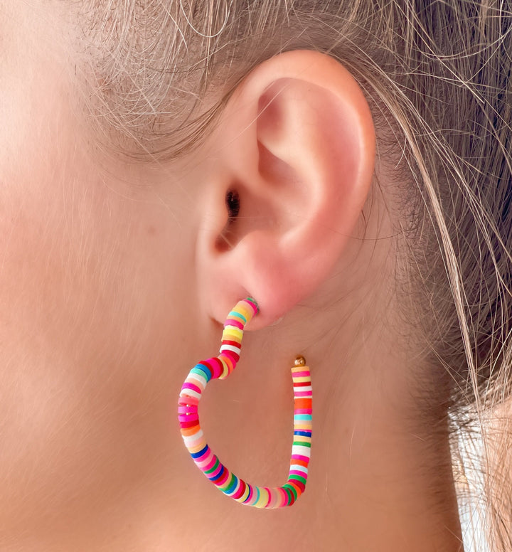 Maddie Rubber Disc Open Heart Hoop Earrings - Multi