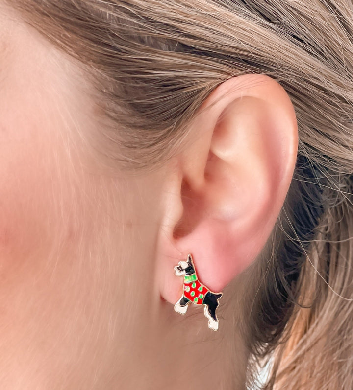 Christmas Sweater Schnauzer Signature Enamel Stud Earrings