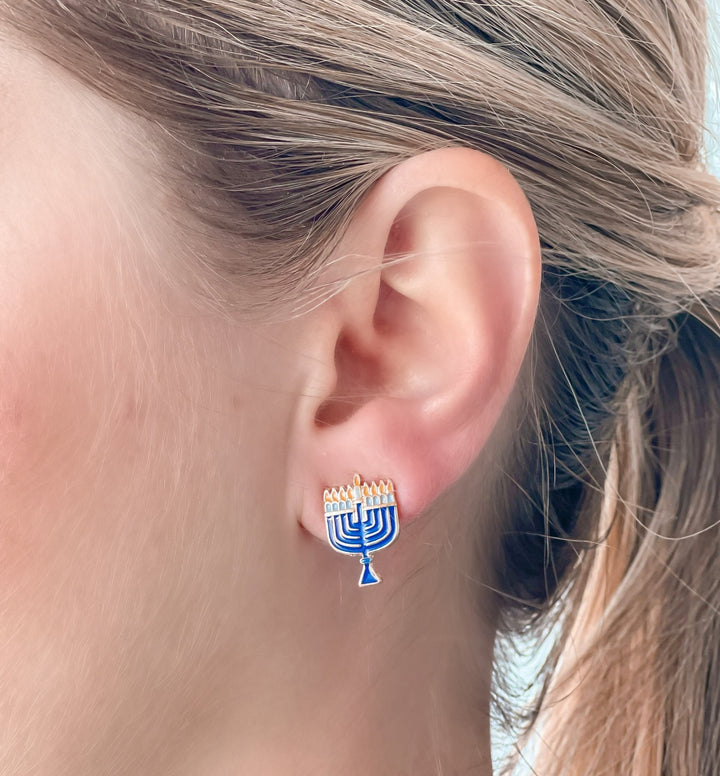 Menorah Signature Enamel Stud Earrings