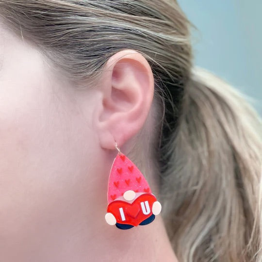 'I Heart You' Gnome Dangle Earrings