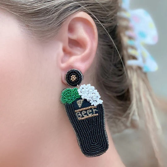 St. Paddy’s Beer Beaded Dangle Earrings