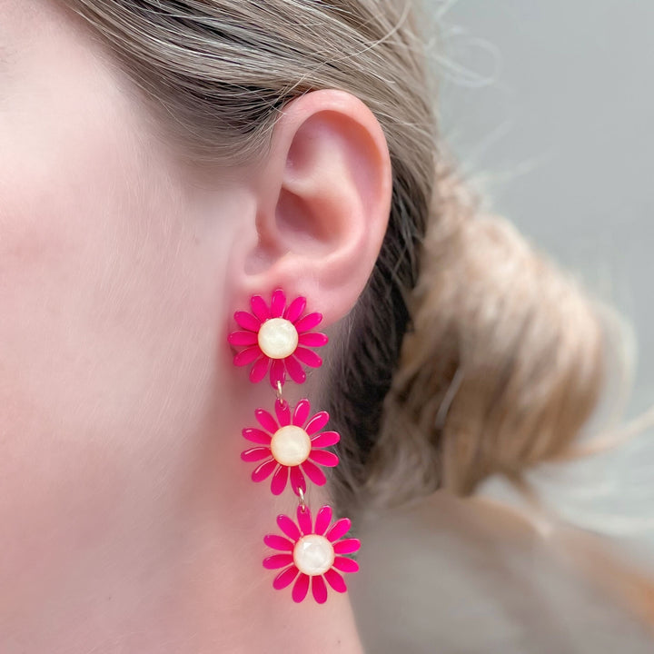 Blooming Daisy Trio Dangle Earrings - Pink