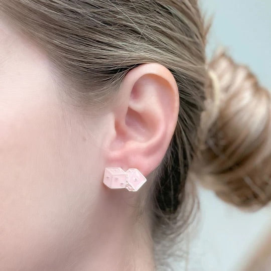 Pink Dice Signature Enamel Stud Earrings