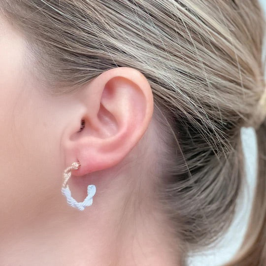 Enamel-Dipped Twisted Gold Hoop Earrings - White