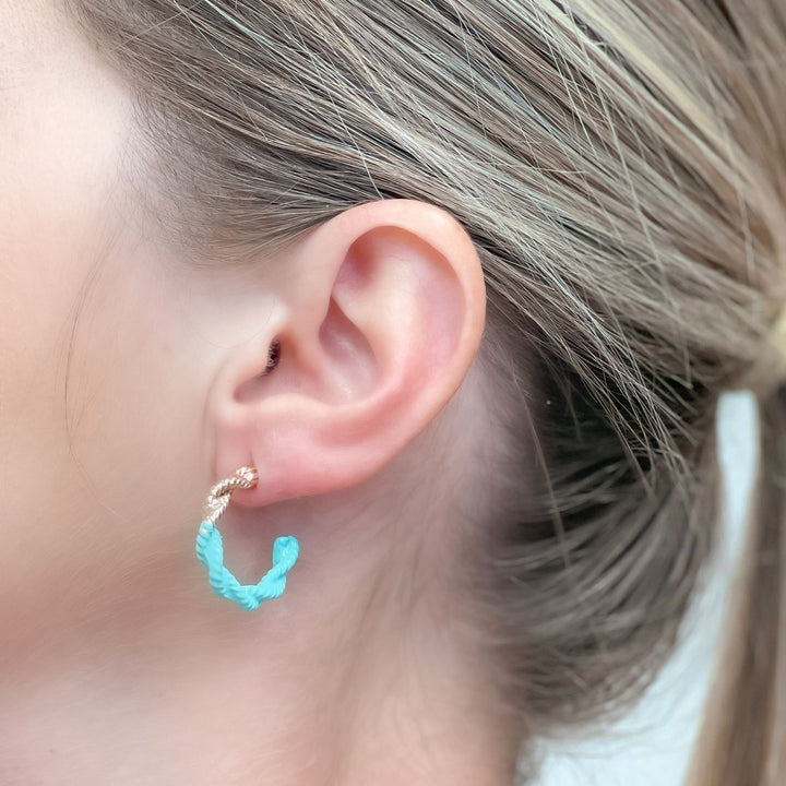 Enamel-Dipped Twisted Gold Hoop Earrings - Blue