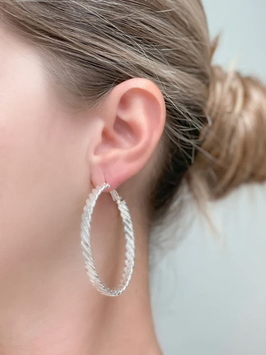 Wave Metal Hoop Earrings - Silver