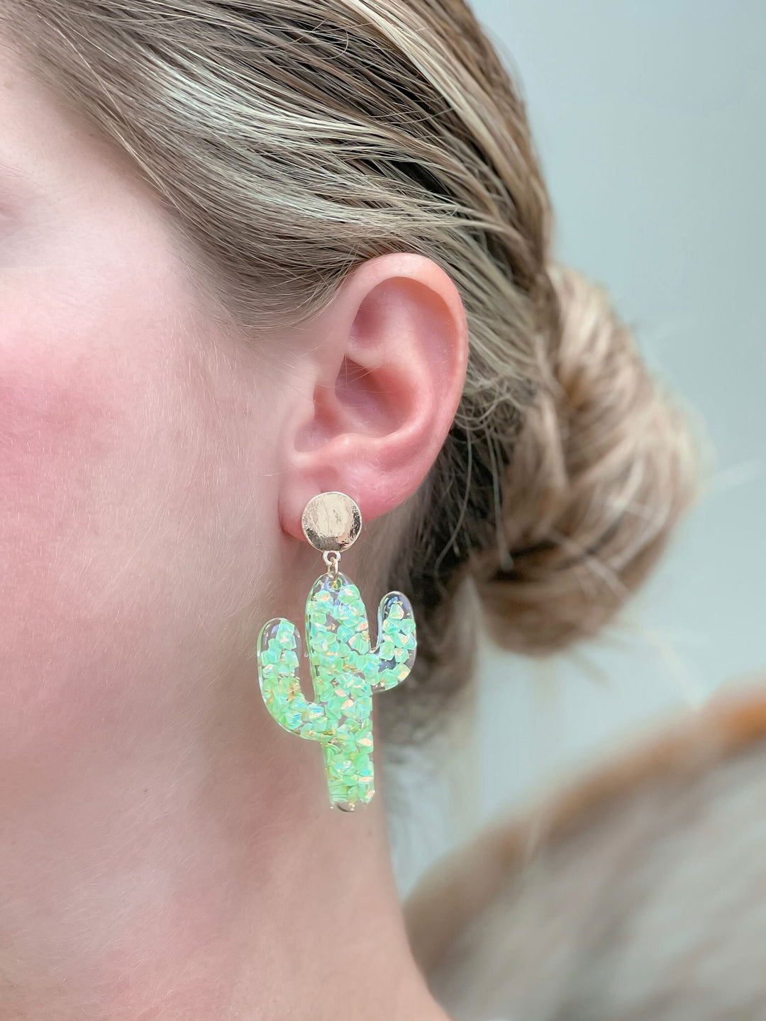 Mosaic Glitter Cactus Dangle Earrings