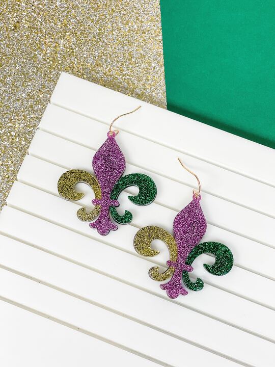 Shimmer Fleur De Lis Dangle Earrings