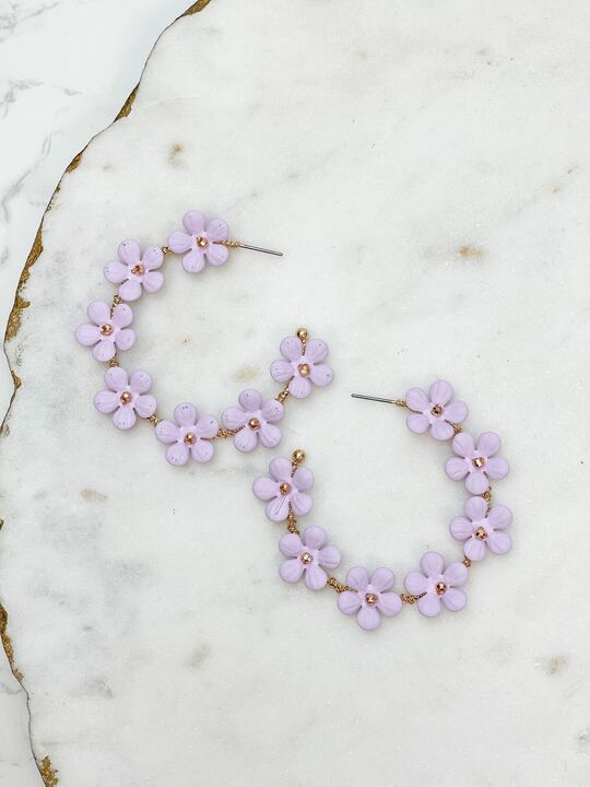 Matte Flower Hoop Earrings - Lavender