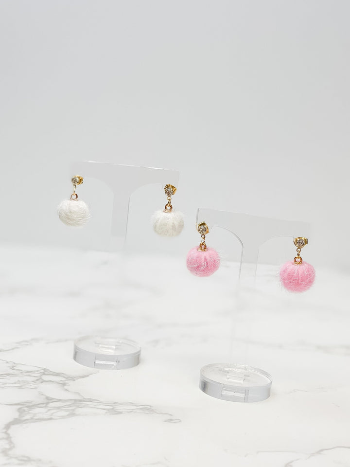 Pom Post Dangle Earrings - Pink