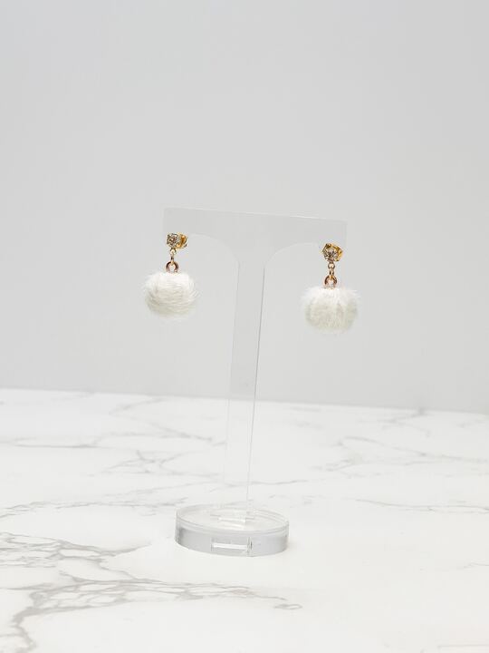 Pom Post Dangle Earrings - White