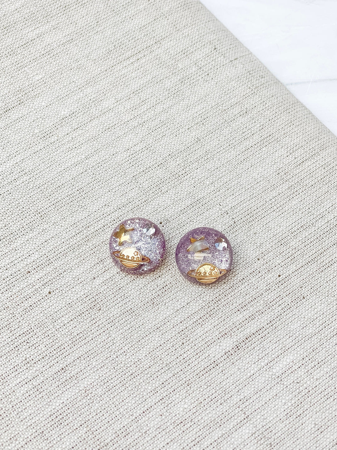 Galaxy Resin Stud Earrings - Purple