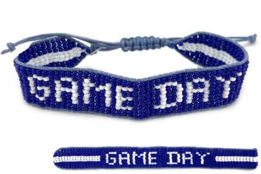 'Game Day' Beaded Adjustable Bracelet - Blue & White