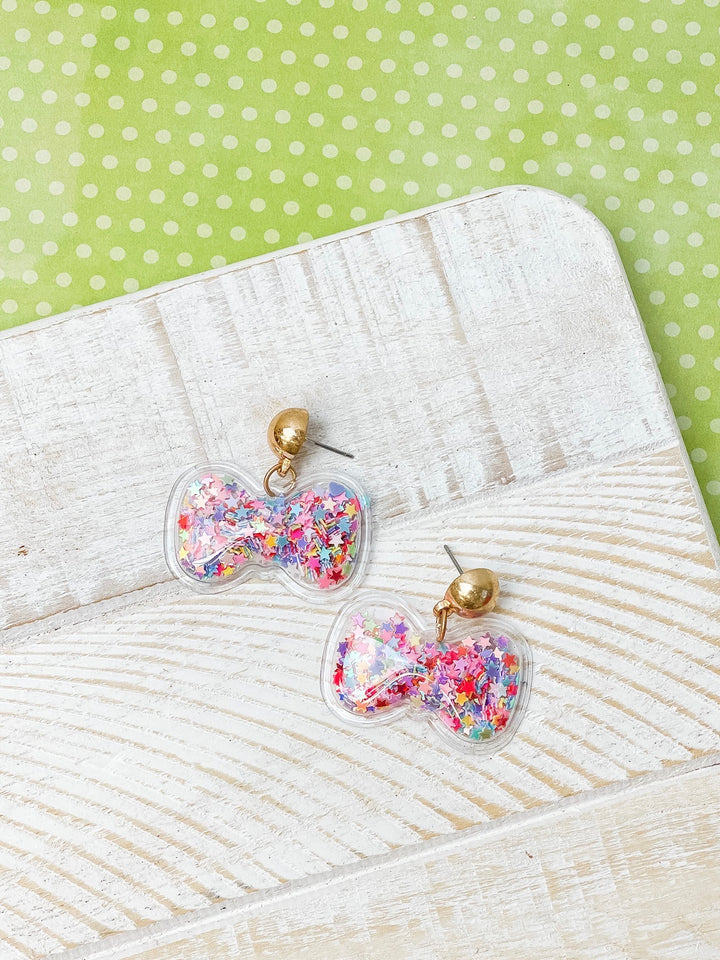 Glitter Shaker Bow Dangle Earrings - Multi