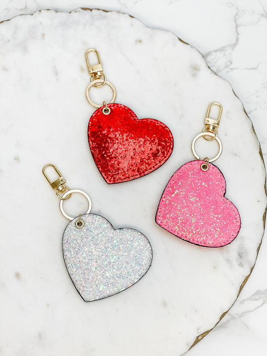 Glitter Heart Key Chain - Red