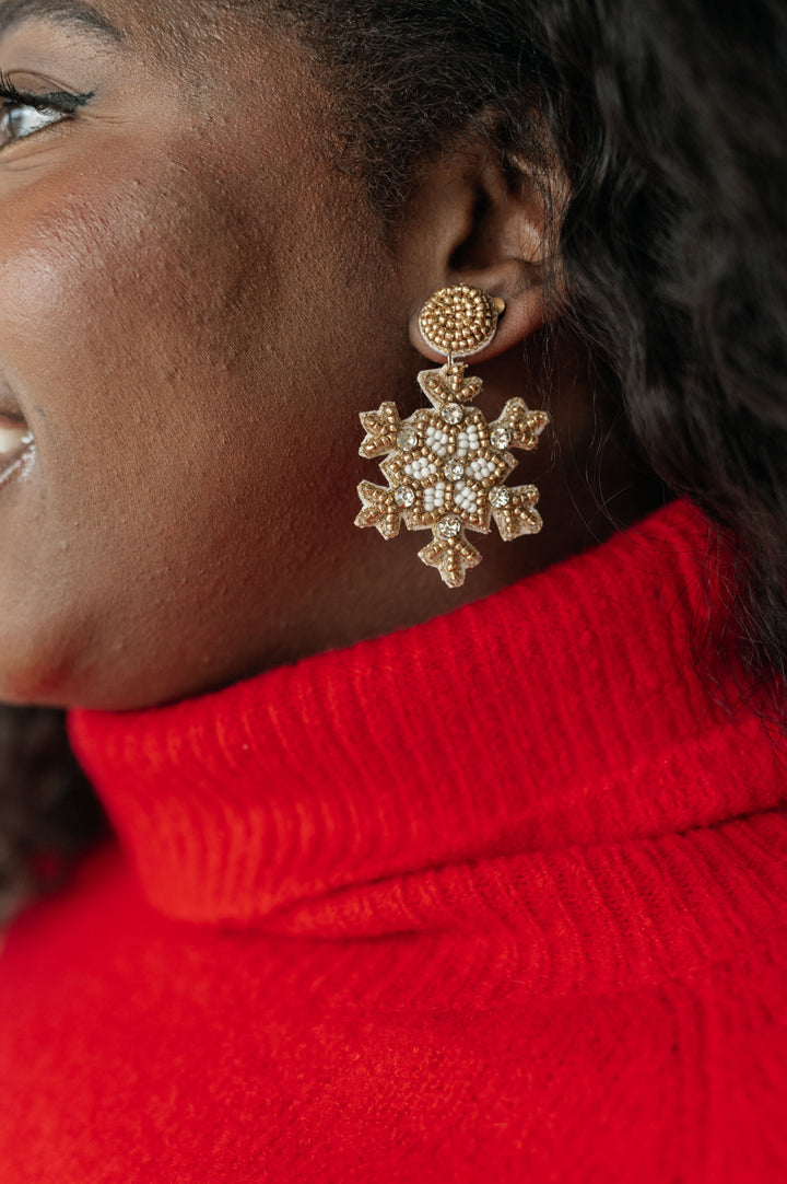 Glitz And Glam Beaded Snowflake Earrings (Ships in 1-2 Weeks)