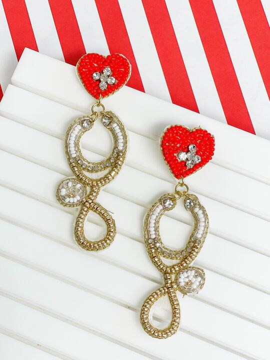 Glitzy Stethoscope Beaded Dangle Earrings