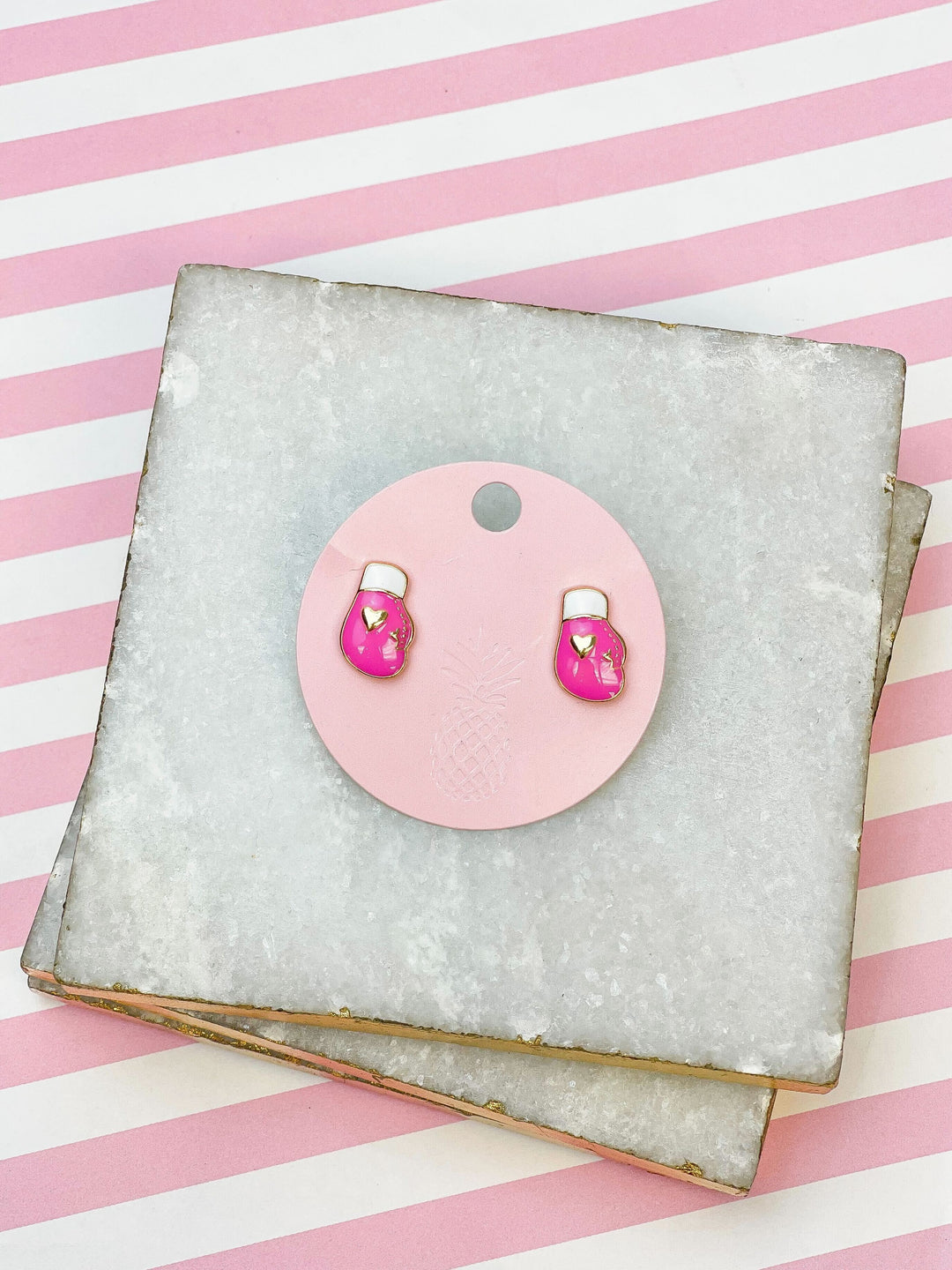 Pink Boxing Gloves Signature Enamel Stud Earrings