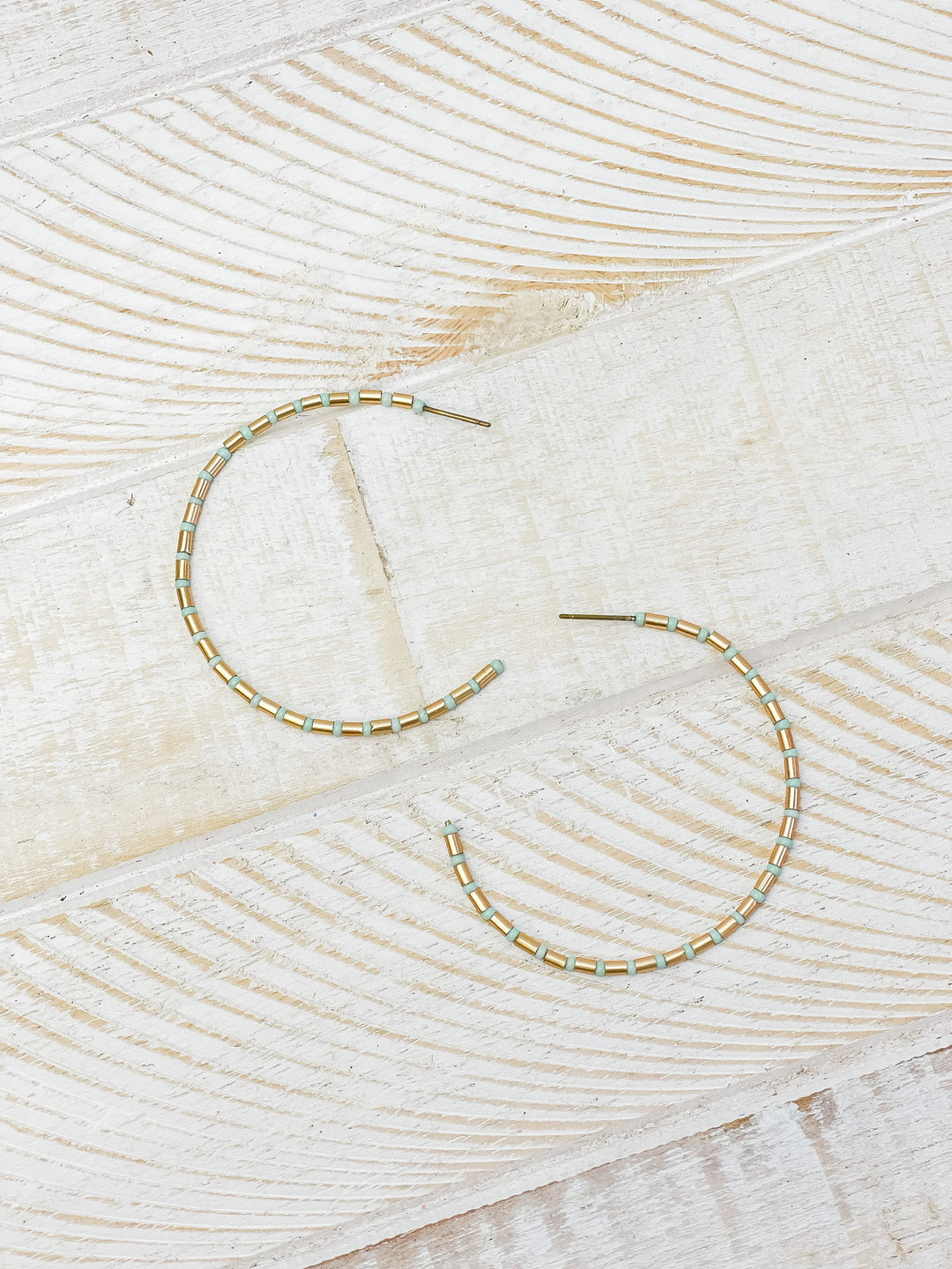 Gold Beaded Skinny Hoop Earrings - Mint