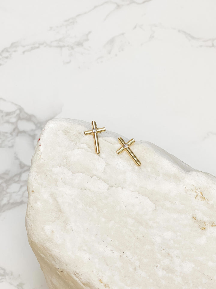 Gold Cross Stud Earrings