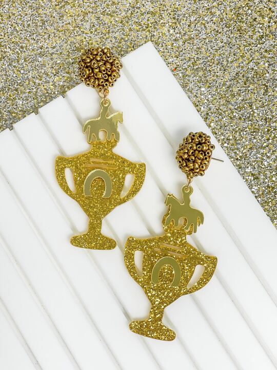 Gold Glitter Trophy Dangle Earrings