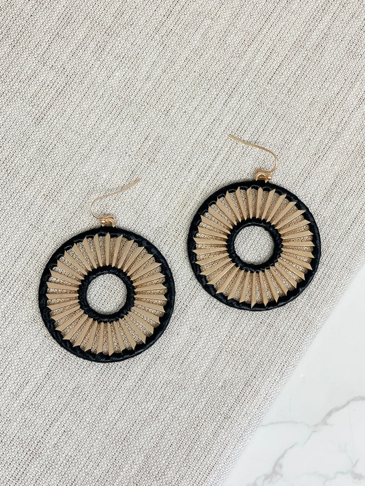 Gold Open Matte Metal Dangle Earrings - Black