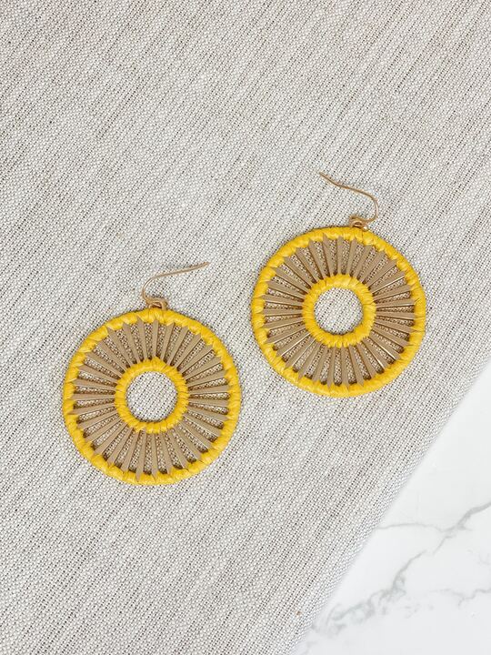 Gold Open Matte Metal Dangle Earrings - Mustard