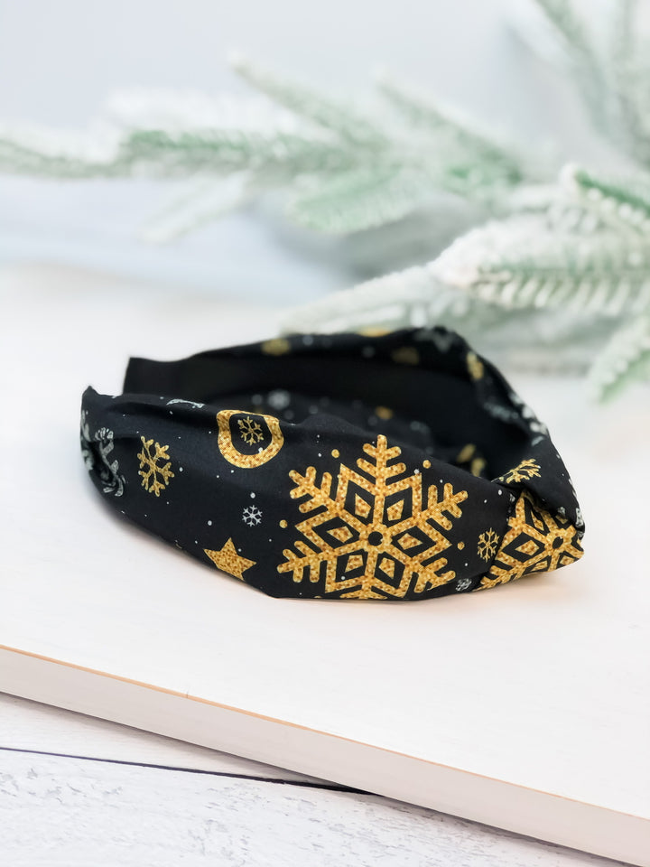 Gold Snowflakes Top Knot Headband