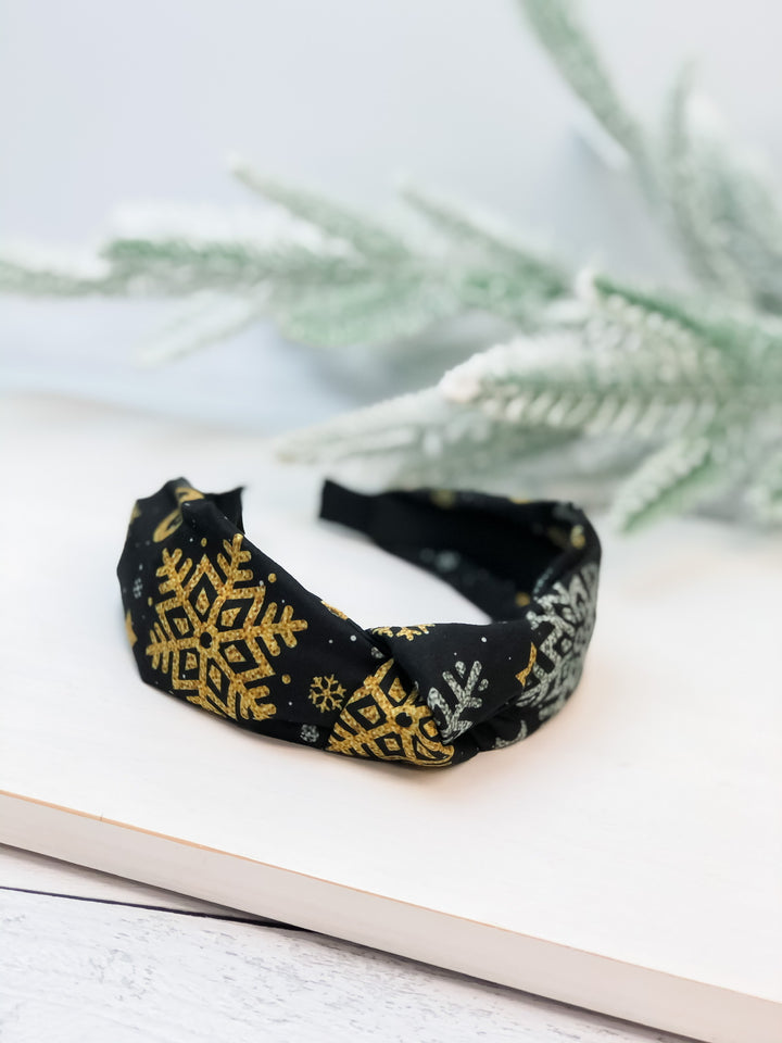 Gold Snowflakes Top Knot Headband