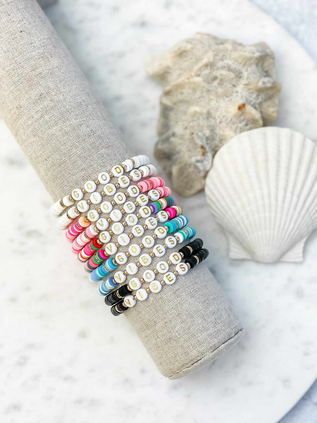 'Good Vibes' Stretch Bracelet Set - Pink Multi