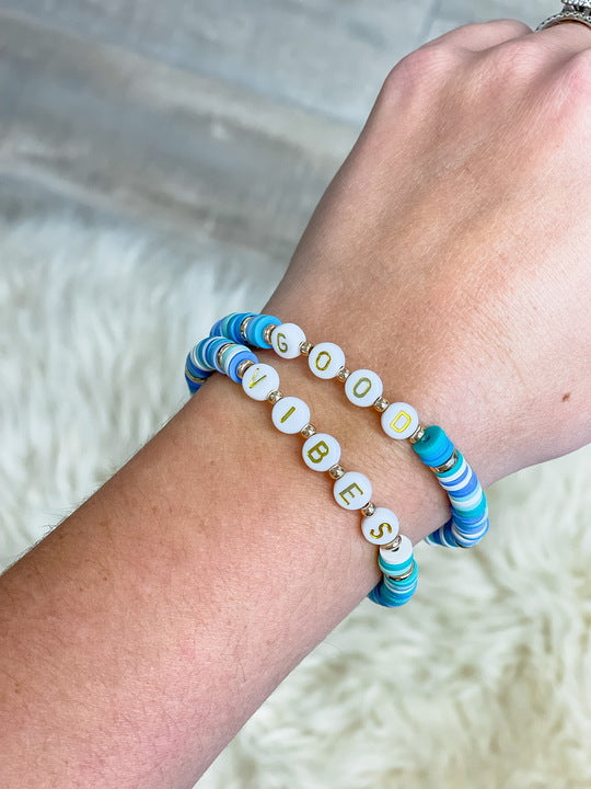 'Good Vibes' Stretch Bracelet Set - Blue Multi